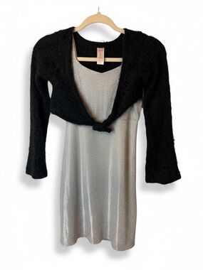 Justice Silver Shimmer Slip Dress with Black Cropped Cardigan